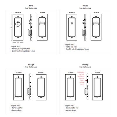 ##Antique Hardware## Modern Rectangular Pocket Door Mortise Set (Several Functions Available)