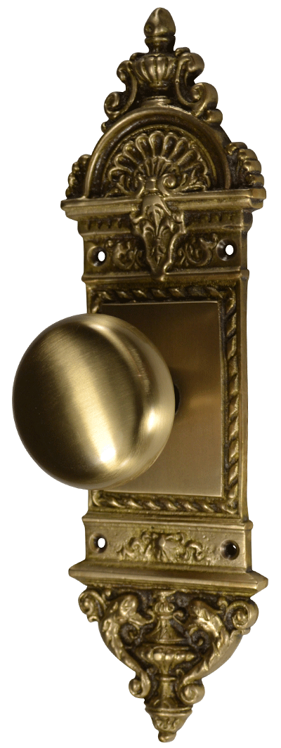 ##Antique Hardware## L'Enfant Small Backplate Door Set with Round Brass Door Knobs (Several Finishes Available)