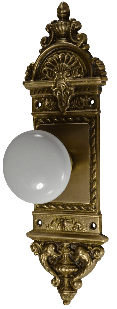 ##Antique Hardware## L'Enfant Small Backplate Door Set with White Porcelain Door Knobs (Several Finishes Available)