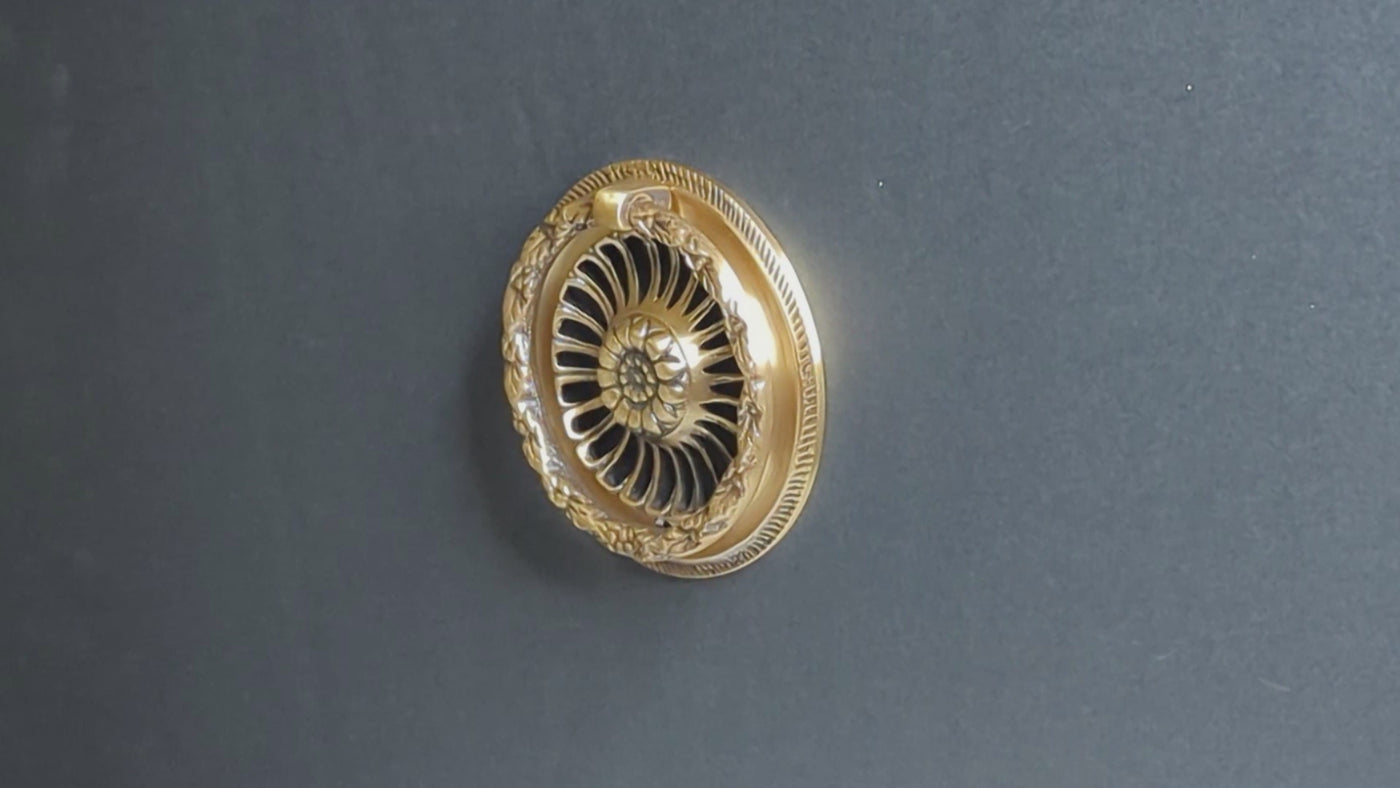 3 5/8 Inch Solid Brass Radiant Flower Drawer Ring Pull