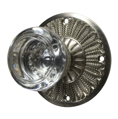 ##Antique Hardware## Feather Rosette Door Set with Round Crystal Door Knobs (Several Finishes Available)