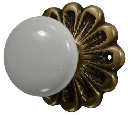 ##Antique Hardware## Maltesia Flower Rosette Door Set with White Porcelain Door Knobs (Several Finishes Available)