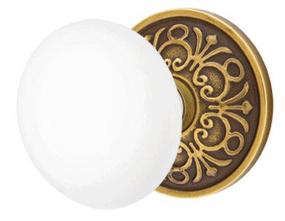 ##Antique Hardware## Ice White Porcelain Door Knob Set With Lancaster Rosette