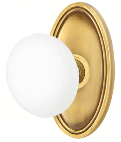 ##Antique Hardware## Ice White Porcelain Door Knob Set With Oval Rosette (Several Finish Options)