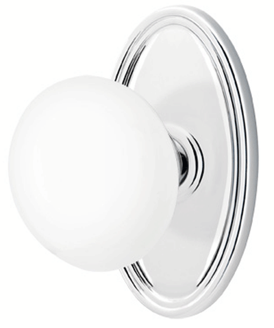 ##Antique Hardware## Ice White Porcelain Door Knob Set With Oval Rosette (Several Finish Options)