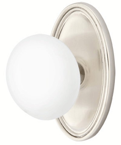 ##Antique Hardware## Ice White Porcelain Door Knob Set With Oval Rosette (Several Finish Options)