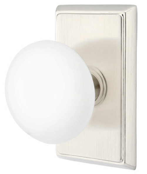 ##Antique Hardware## Ice White Porcelain Door Knob Set With Rectangular Rosette (Several Finish Options)