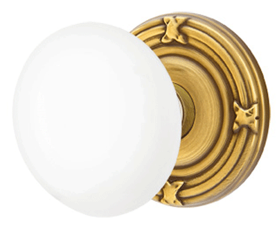 ##Antique Hardware## Ice White Porcelain Door Knob Set With Ribbon & Reed Rosette (Several Finish Options)