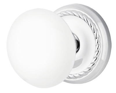 ##Antique Hardware## Ice White Porcelain Door Knob Set With Rope Rosette (Several Finish Options)