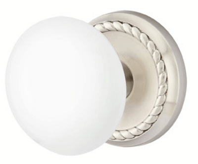 ##Antique Hardware## Ice White Porcelain Door Knob Set With Rope Rosette (Several Finish Options)