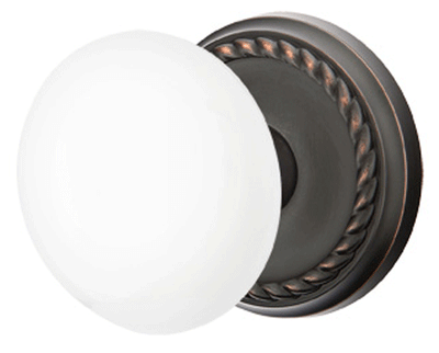 ##Antique Hardware## Ice White Porcelain Door Knob Set With Rope Rosette (Several Finish Options)