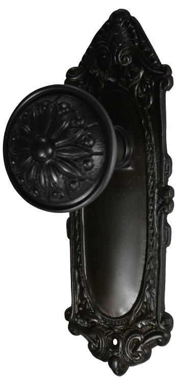 ##Antique Hardware## Ornate Victorian Long Backplate Door Set with Floral Imprint Door Knobs (Several Finishes Available)