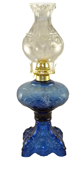 ##Antique Hardware## Victorian Shade Glass Hurricane Lamp (Cobalt Blue)