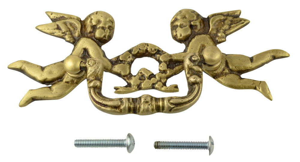 Antique Hardware 5 1/3 Inch Solid Brass Cherub Bail Pull (Antique Brass Finish) Cabinet Knobs & Handles