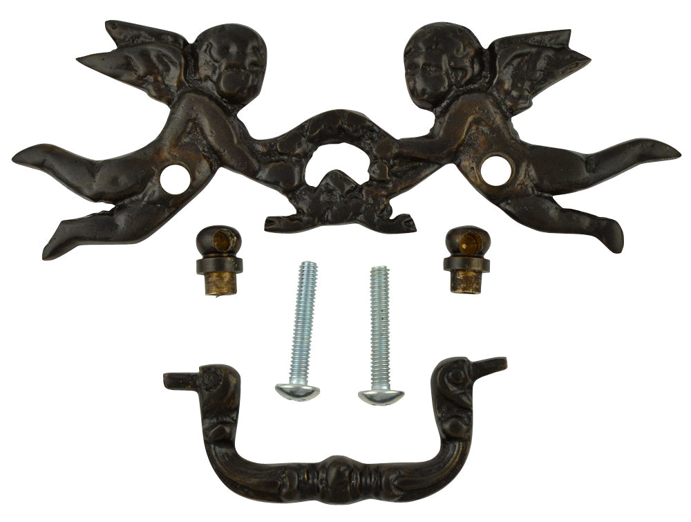 Antique Hardware 5 1/3 Inch Solid Brass Cherub Bail Pull (Oil Rubbed Bronze Finish) Cabinet Knobs & Handles