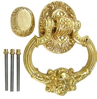 Antique Hardware 7 Inch (3 3/8 Inch c-c) Neptune Door Knocker in Solid Brass (Polished Brass Finish) vintage brass door knocker