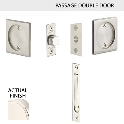 ##Antique Hardware## Square Solid Brass Pocket Door Tubular Double Door Set (Several Finish Options)