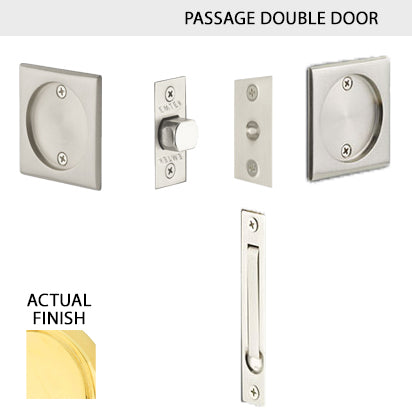 ##Antique Hardware## Square Solid Brass Pocket Door Tubular Double Door Set (Several Finish Options)