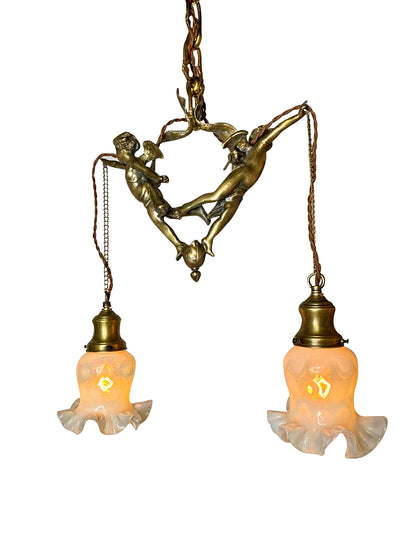 ##Antique Hardware## 22 Inch Handmade Antique Cherub Two-Light Chandelier With Brass Chain