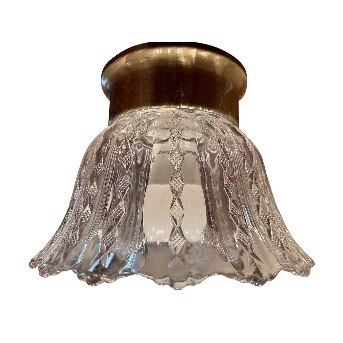 ##Antique Hardware## Clear Glass Shade Overhead Ceiling Light Fixture (Antique Brass Finish)