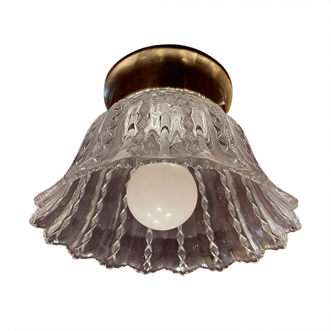 ##Antique Hardware## Clear Glass Shade Overhead Ceiling Light Fixture (Antique Brass Finish)