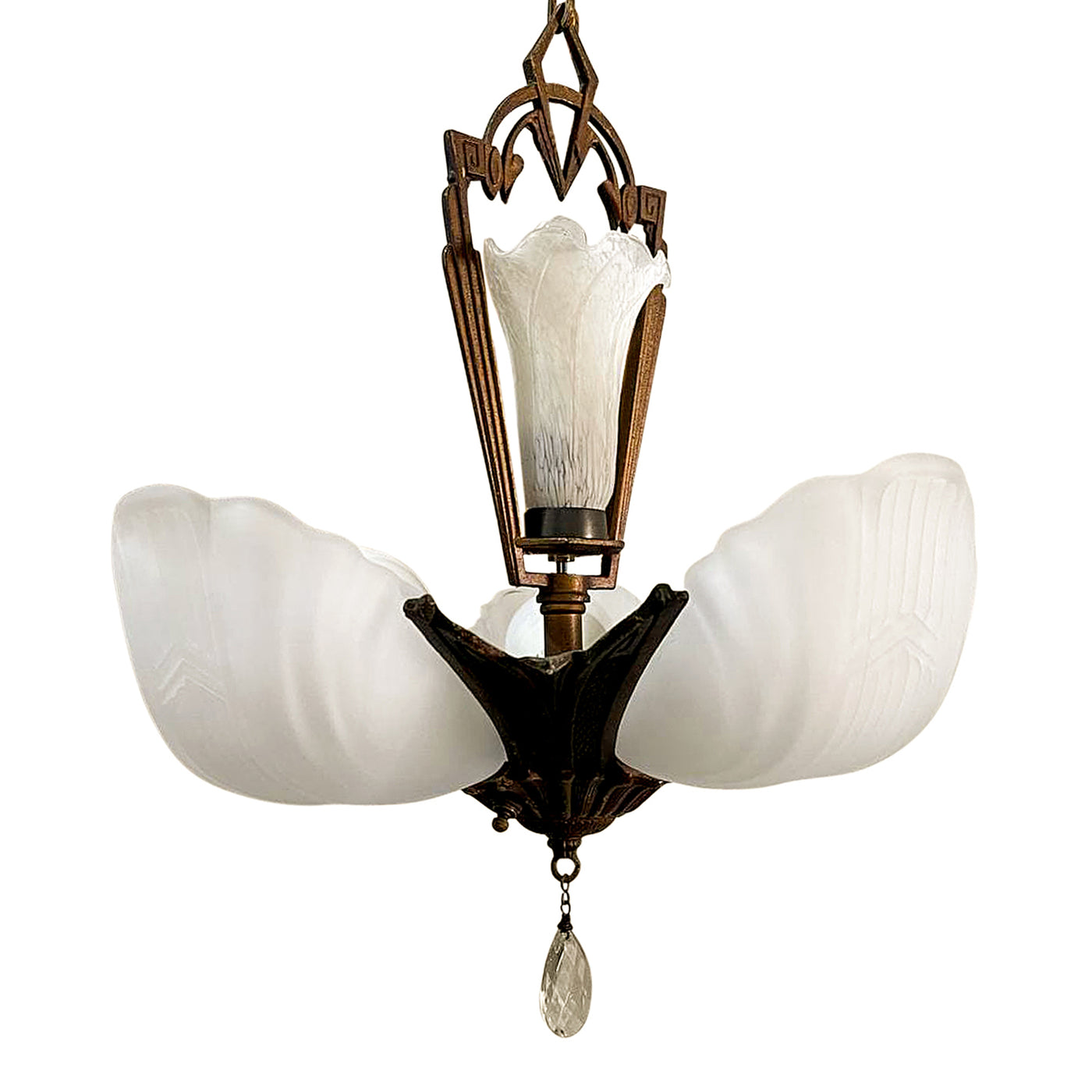 ##Antique Hardware## 38 Inch Theatre Style 5-Light Antique Chandelier With Slipshades