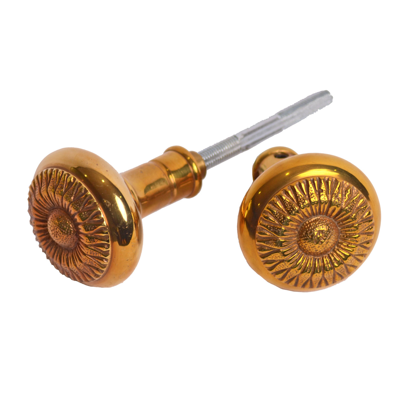 ##Antique Hardware## 2 1/4 Inch Sunflower Spare Door Knob Set (Polished Brass)