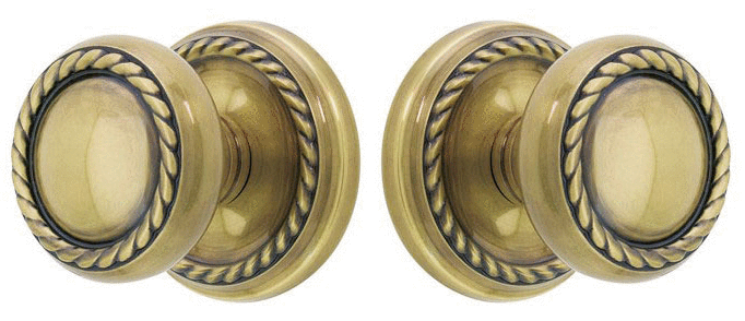 ##Antique Hardware## Solid Brass Rope Door Knob Set With Rope Rosette (Several Finish Options)