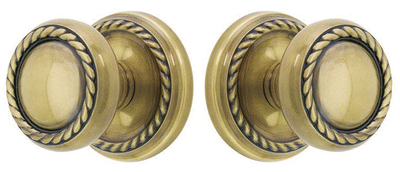 ##Antique Hardware## Solid Brass Rope Door Knob Set With Rope Rosette (Several Finish Options)