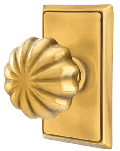 ##Antique Hardware## Solid Brass Melon Door Knob Set With Rectangular Rosette