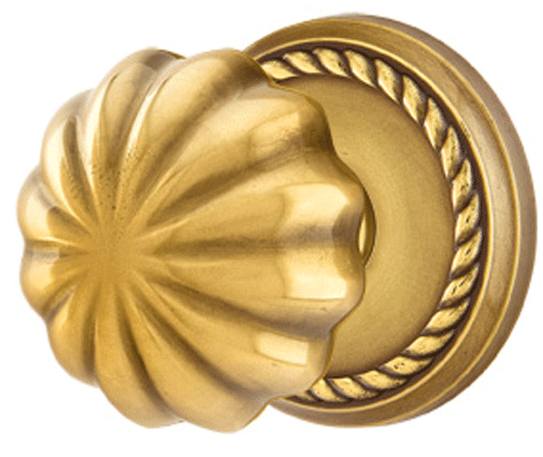 ##Antique Hardware## Solid Brass Melon Door Knob Set With Rope Rosette (Several Finish Options)