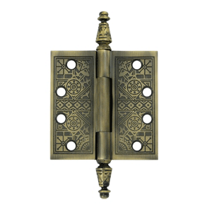 ##Antique Hardware## 4 X 4 Inch Solid Brass Ornate Finial Style Hinge