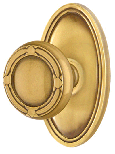 ##Antique Hardware## Solid Brass Ribbon & Reed Door Knob Set With Oval Rosette (Several Finish Options)