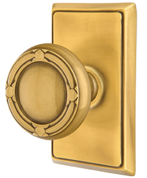 ##Antique Hardware## Solid Brass Ribbon & Reed Door Knob Set With Rectangular Rosette (Several Finish Options)