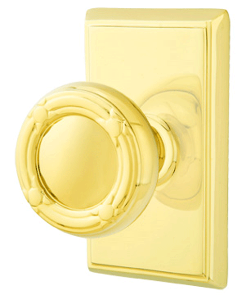 ##Antique Hardware## Solid Brass Ribbon & Reed Door Knob Set With Rectangular Rosette (Several Finish Options)