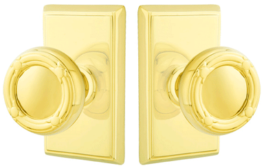 ##Antique Hardware## Solid Brass Ribbon & Reed Door Knob Set With Rectangular Rosette (Several Finish Options)