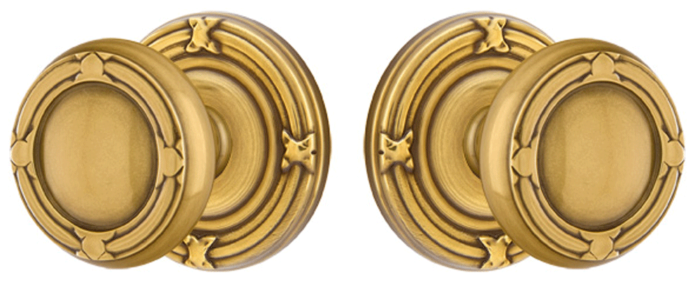 ##Antique Hardware## Solid Brass Ribbon & Reed Door Knob Set With Ribbon & Reed Rosette (Several Finish Options)