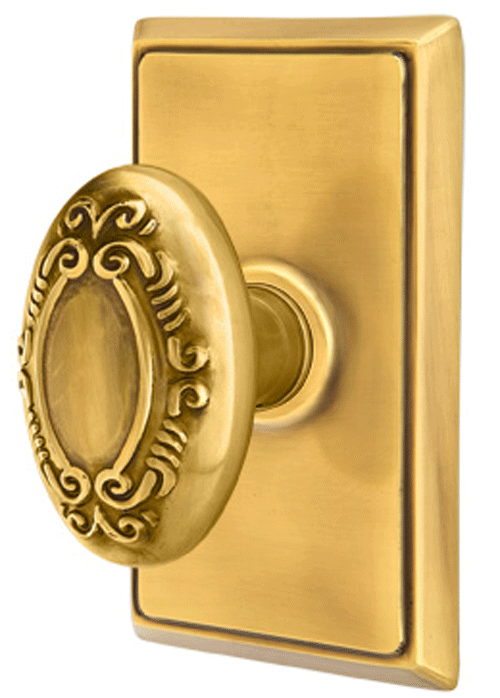 ##Antique Hardware## Solid Brass Victoria Door Knob Set With Rectangular Rosette (Several Finish Options)