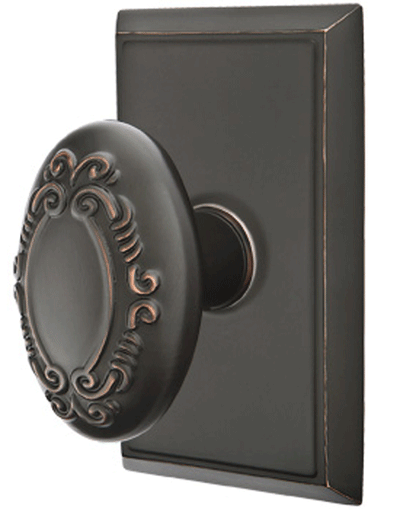 ##Antique Hardware## Solid Brass Victoria Door Knob Set With Rectangular Rosette (Several Finish Options)